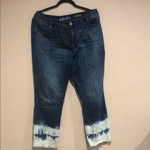 Inc Mid Wash Tie-Dye Unfinished Straight Leg Jeans
